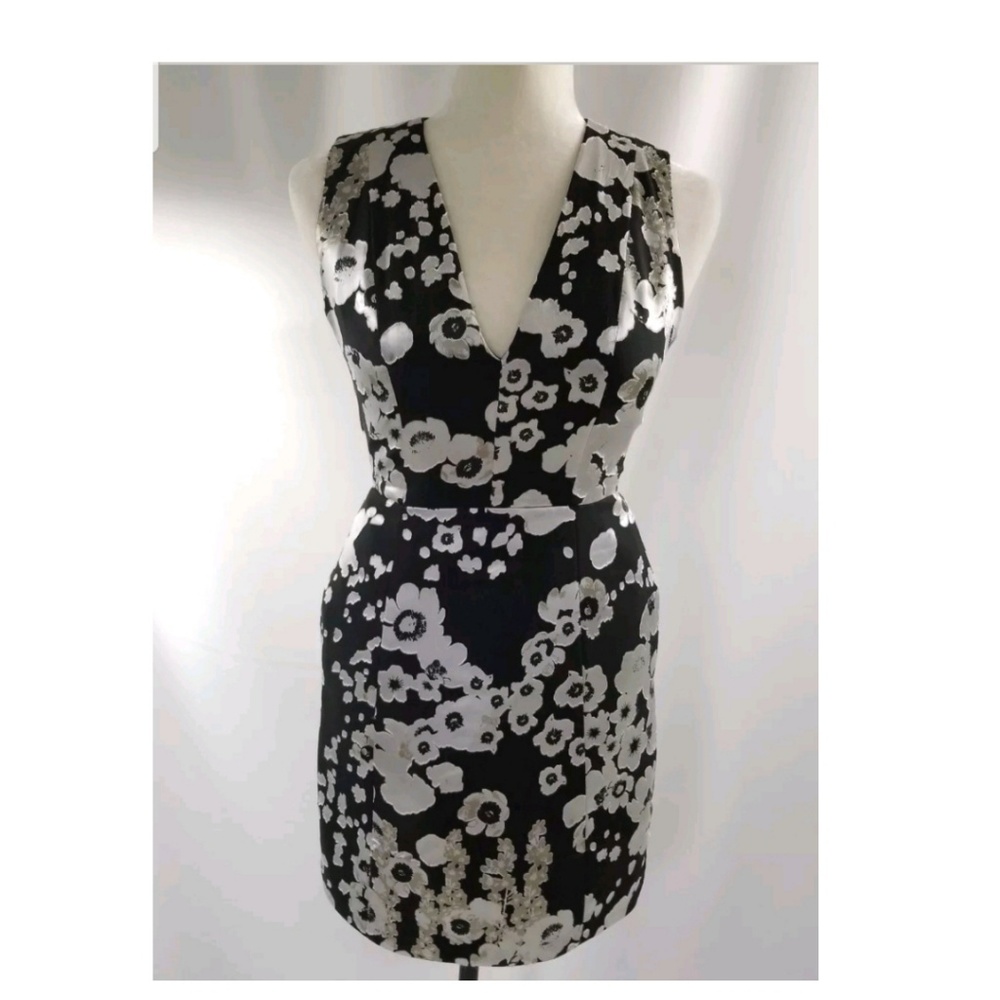 Alice + Olivia Black White Flower Sheath Dress XS
